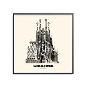 Sagrada Familia Art Print, Barcelona Landmarks, Spain City Landmarks, Sketch Art, Architecture, Wall Art, Art Prints, Art Print Downloads