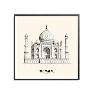 Taj Mahal Temple Art Print, India Landmarks, City Landmarks, Sketch Art, Architecture, Wall Art, Art Prints, Art Print Downloads