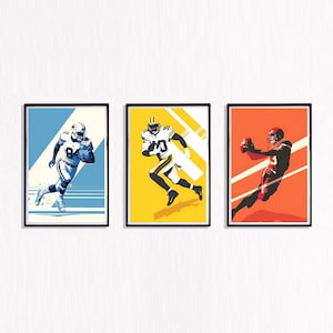 Retro NFL Football Wall Art – Vintage Sports Decor, Set of 3, Football Illustration, Retro Football Print, Classic Football Artwork
