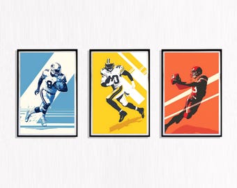 Retro NFL Football Wall Art – Vintage Sports Decor, Set of 3, Football Illustration, Retro Football Print, Classic Football Artwork