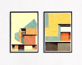 Architecture Contemporary Wall Art, Set of 2, Architecture, Contemporary, Bauhaus Design, Mid Century, Minimal, Art Digital Download