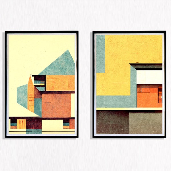 Architecture Contemporary Wall Art, Set of 2, Architecture, Contemporary, Bauhaus Design, Mid Century, Minimal, Art Digital Download