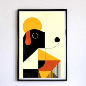 Retro Abstract Dog Wall Art – Vintage Pet Print, Colorful Canine Artwork, Modern Dog Illustration, Mid-Century Animal Decor, Dog Lover Gift