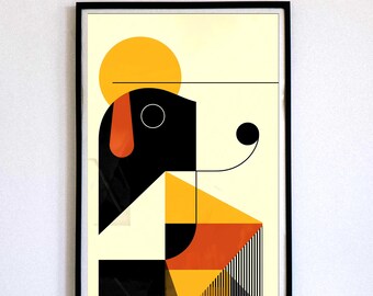 Retro Abstract Dog Wall Art – Vintage Pet Print, Colorful Canine Artwork, Modern Dog Illustration, Mid-Century Animal Decor, Dog Lover Gift
