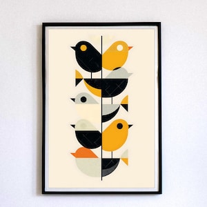 Retro Bird Wall Art – Vintage Bird Print, Mid-Century Modern Art, Colorful Bird Illustration, Abstract Animal Decor, Nature Lover Gift