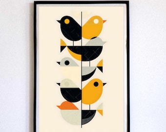 Retro Bird Wall Art – Vintage Bird Print, Mid-Century Modern Art, Colorful Bird Illustration, Abstract Animal Decor, Nature Lover Gift