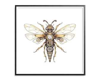 Bee Steampunk Art, Set of 3, Industrial Art, Mechanical Art, Contemporary, Modern Art, Art Prints, Art Prints Downloads, Wall Art Prints