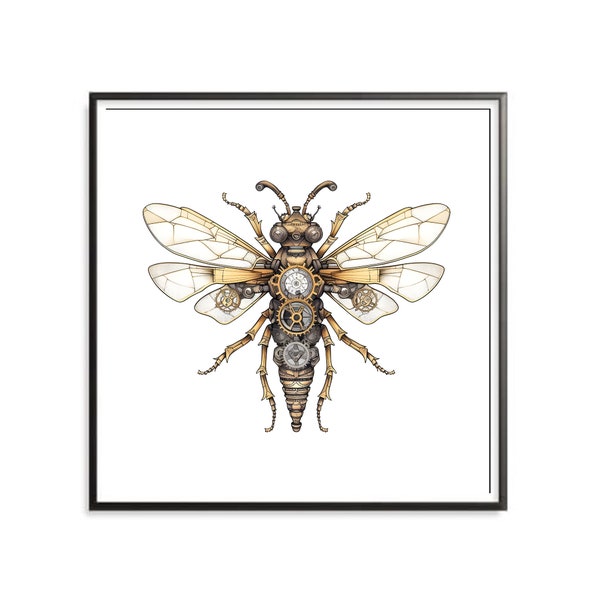 Arte Steampunk de abejas, juego de 3, arte industrial, arte mecánico, arte contemporáneo, arte moderno, impresiones artísticas, descargas de impresiones artísticas, impresiones de arte mural