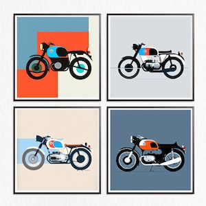 Zeitgenössische Wandkunst, 4er Set, klassisches Motorrad, BMW R60, zeitgenössisch, Bauhaus Design, Mid Century, Kunst digitaler Download