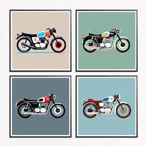 Contemporary Wall Art, Set of 4, Classic Motorcycle, Triumph Bonneville, Contemporary, Bauhaus Design, Mid Century, Art Digital Download