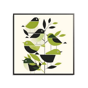 Retro Bird Wall Art – Vintage Bird Print, Mid-Century Modern Art, Colorful Bird Illustration, Abstract Animal Decor, Nature Lover Gift
