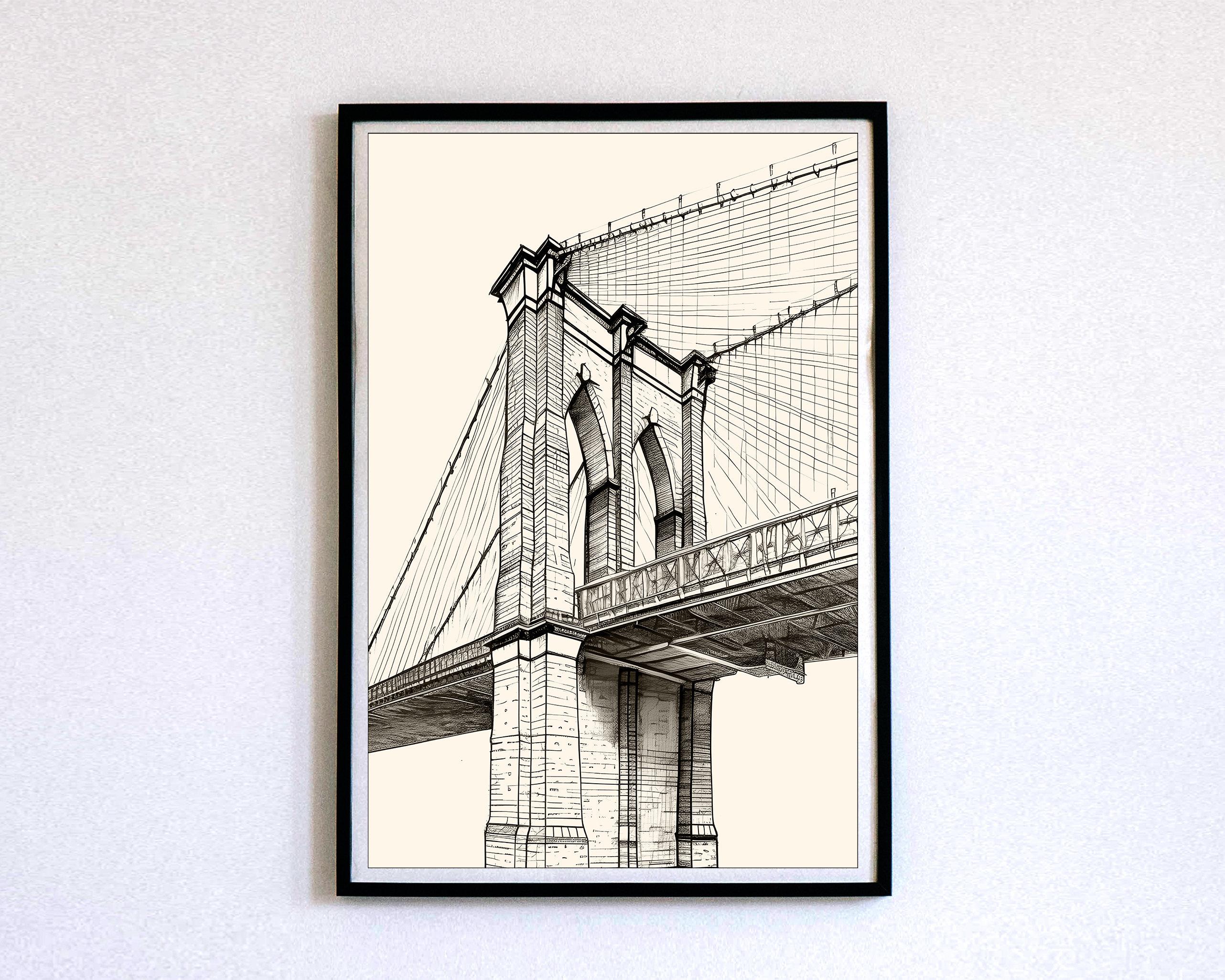 Brooklyn Bridge Art Print, New York Landmarks, City Landmarks, Sketch ...
