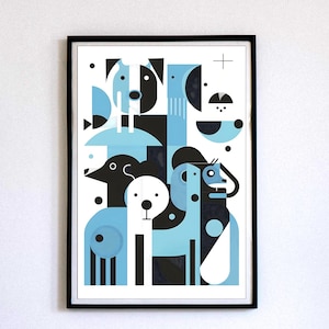 Retro Abstract Dog Wall Art – Vintage Pet Print, Colorful Canine Artwork, Modern Dog Illustration, Mid-Century Animal Decor, Dog Lover Gift