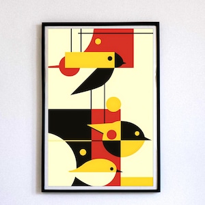 Retro Bird Wall Art – Vintage Bird Print, Mid-Century Modern Art, Colorful Bird Illustration, Abstract Animal Decor, Nature Lover Gift