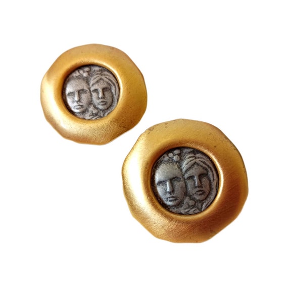 Jonette Artifacts Couple Faces Stud Earrings in P… - image 2