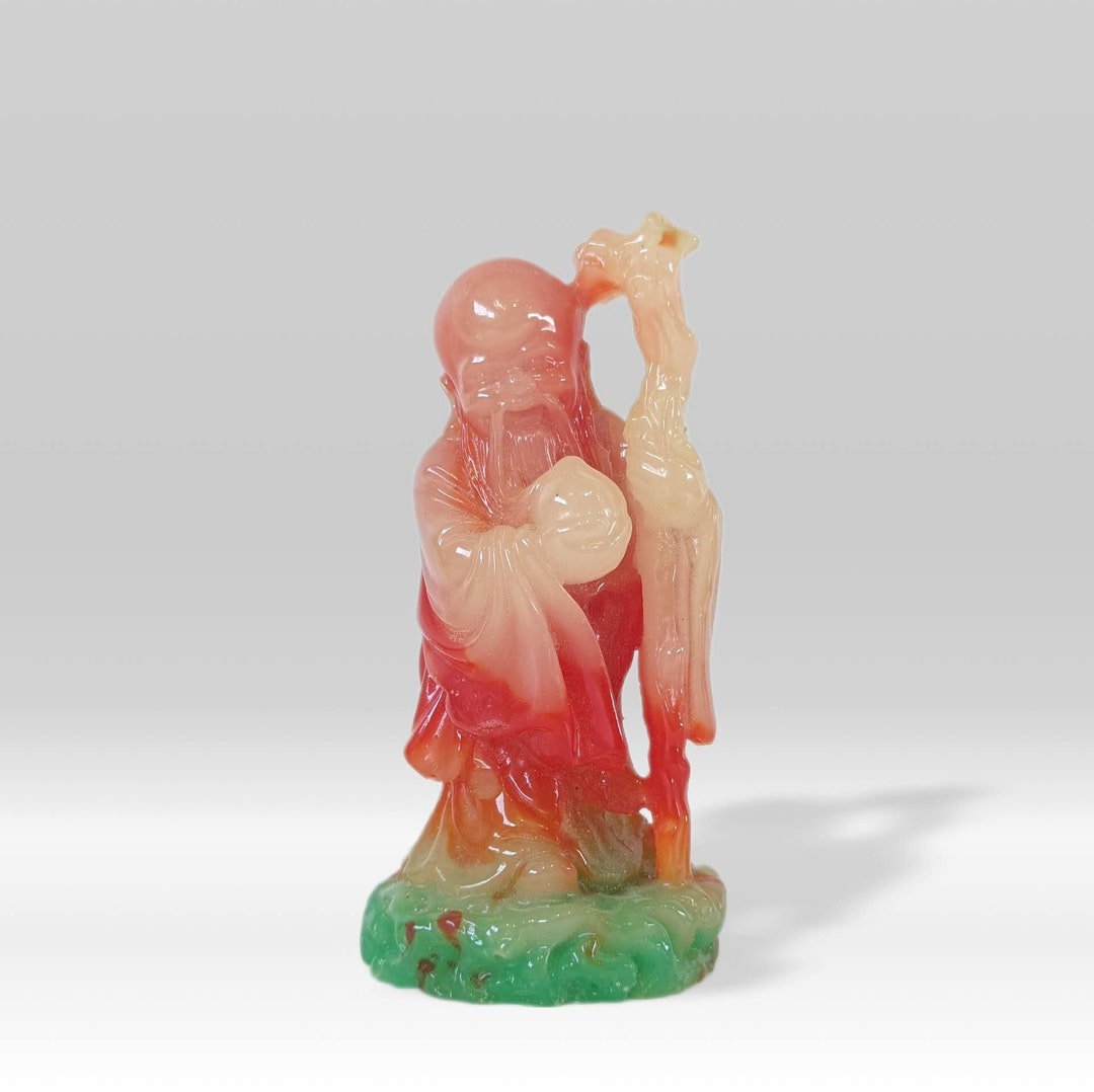 Vintage Shou Xing, Shou Lao Faux Jade Statuette Figure. Deity of ...