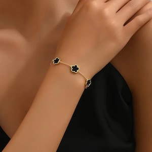 High Quality Luxurious Adjustable Gold 925 Sterling Silver Clover Flower Bracelet Anklet Mother of Pearl Different Colours Silver Gold Pearl