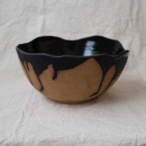 Handmade Large Ceramic Fruit Bowl: Gloss Black Drip Serving Bowl