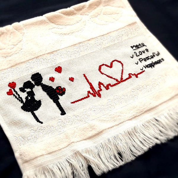 Kitchen Towel Loving Cotton Towel for Kitchens Hand Embroidered Thick cotton towel Wedding, birthday Anniversary Gift