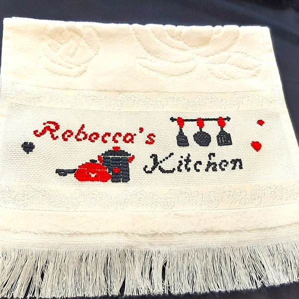 Towel to Cross Stitch, Handwork, Kitchen Towel  Personalized Cotton Towel  Hand Embroidered Thick cotton towel  Wedding,  Anniversary Gift