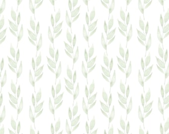 Sage Leaf Fabric, Greenery Botanical Leaves, Light Green, Cotton Fabric by the Yard