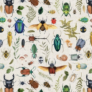 Bug Fabric, Forest Bugs and Insects, Boy, Cotton Fabric by the Yard
