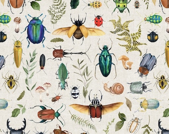Bug Fabric, Forest Bugs and Insects, Boy, Cotton Fabric by the Yard