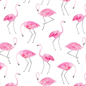 Pink Flamingo Fabric, Watercolor Flamingos, Tropical, Beach, Summer, Cotton Fabric by the Yard