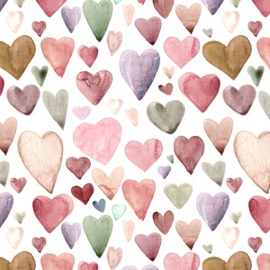 Boho Hearts Fabric, Jewel Tone Watercolor Hearts, Kona Cotton, Sateen, Cotton Knit, Rib Knit Fabric by the Yard