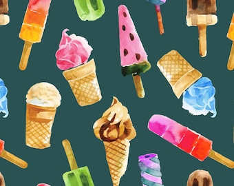 Ice Cream Fabric, Watercolor Popsicles, Summer, Children's Fabric, Birthday, Cotton Fabric by the Yard