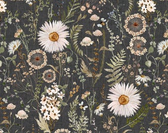 Wildflower Floral Fabric, Daisy Dandelion Meadow - Kona Cotton, Sateen, Knit, Denim Twill, Linen Canvas Fabric by the Yard