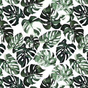 Monstera Leaf Fabric, Tropical Jungle, Greenery, Cotton Fabric by the Yard