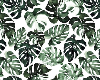 Monstera Leaf Fabric, Tropical Jungle, Greenery, Cotton Fabric by the Yard