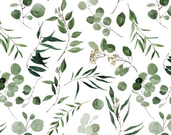 Eucalyptus Greenery Leaves Fabric, Wedding Fabric, Botanical - Cotton Fabric by the Yard