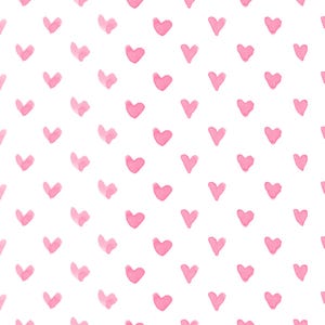 Pink Heart Fabric, Watercolor Hearts, Cute Girl Nursery, Minimalist, Cotton Fabric by the Yard