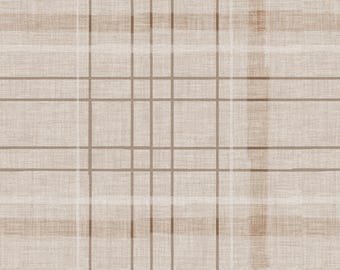 Natural Plaid Fabric, Rustic Brown and Oatmeal Gingham, Cotton Fabric by the Yard