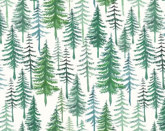 Forest Trees Fabric, Gender Neutral Woodland Nursery, Nature, Cotton Fabric by the Yard