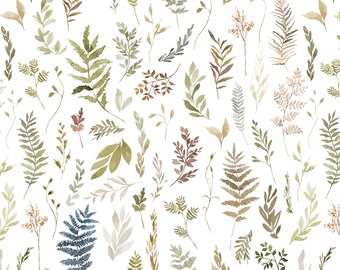 Woodland Greenery Fabric, Forest Leaves, Nature, Botanical Foliage, Cotton Fabric by the Yard
