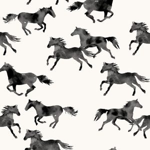 Horse Fabric, Equestrian, Western, Cowboy, Watercolor Horses, Cotton Fabric by the Yard