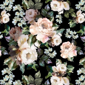 Moody Floral Fabric, Vintage Dark Dutch Golden Flowers, Peony, Cotton Fabric by the Yard