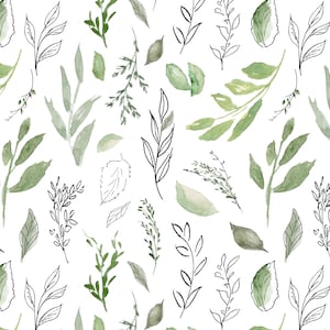 Green Leaf Fabric, Botanical Leaves, Nature, Cotton Fabric by the Yard