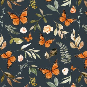 Butterfly Fabric - Spring Butterflies and Botanical, Cotton Fabric by the Yard