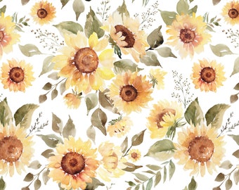 Sunflower Fabric - Cotton Fabric by the Yard in Quilting Kona Cotton and Organic Knit - Sunflowers, Floral Fabric, Flowers