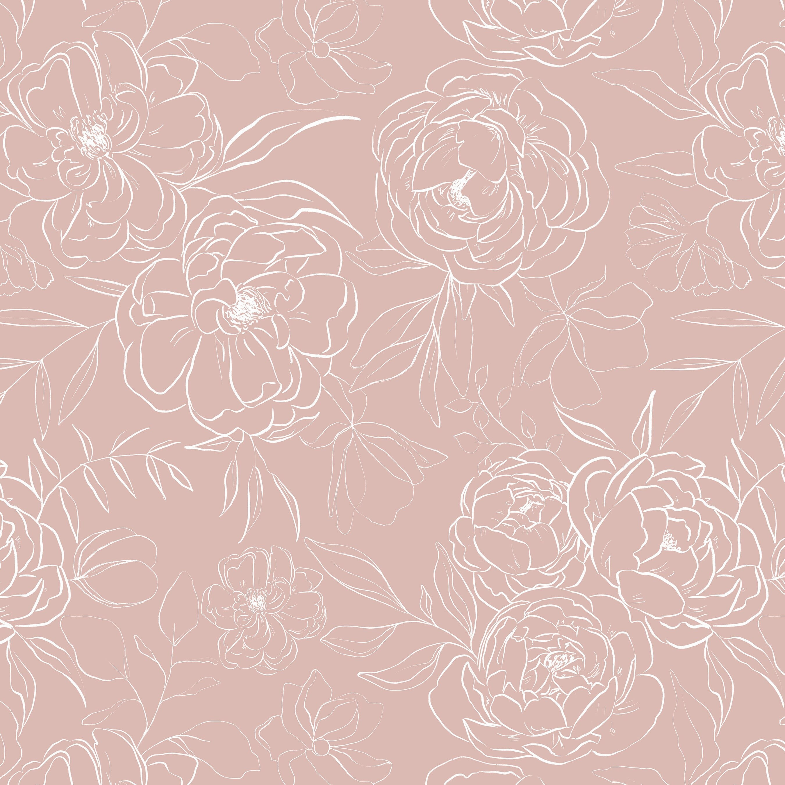 Peony Floral Fabric, Dusty Pink Blush, Minimalist Flowers, Kona Cotton, Cotton Sateen, Cotton Spandex, Canvas Fabric by the Yard