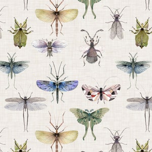 Bug Fabric, Watercolor Bugs and Insects, Boy, Children&#39;s Fabric, Cotton Fabric by the Yard