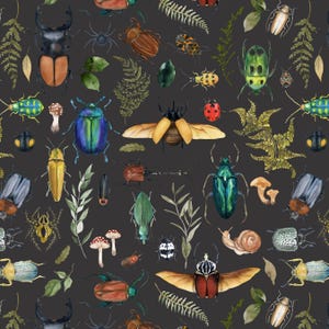 Bug Fabric, Forest Bugs and Insects, Boy, Nature, Cotton Fabric by the Yard