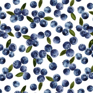 Blueberry Fabric, Watercolor, Summer Fruits, Cotton Fabric by the Yard