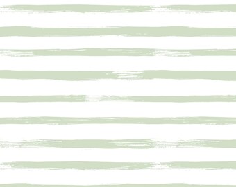 Soft Green and White Stripes Fabric, Minimalist, Light Sage, Watercolor, Kona Cotton, Sateen, Linen Canvas Fabric by the Yard