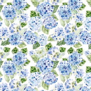 Cottagecore Floral Fabric, Light Blue Hydrangea Flowers, Cotton, Sateen, Cotton Knit, Cotton Spandex, Linen Cotton Canvas Fabric by the Yard
