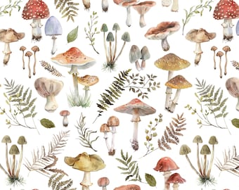 Mushroom Forest Fabric by the Yard - Fall, Autumn, Mushrooms
